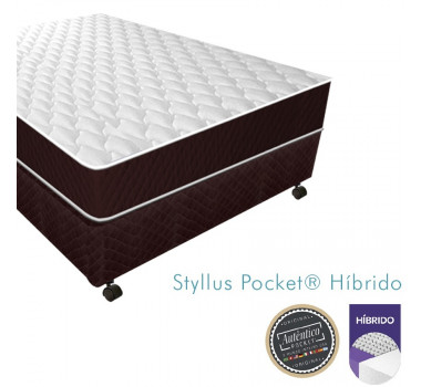 Box + Colchao Castor Casal Styllus mola Pocket hibrido One face 138cm X 188cm X 25cm