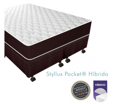 Box + Colchao Castor Queen Styllus mola Pocket hibrido One face 158cm X 198cm X 25cm