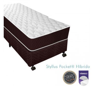 Box + Colchao Castor Solteiro Styllus mola Pocket hibrido One face 88cm X 188cm X 25cm